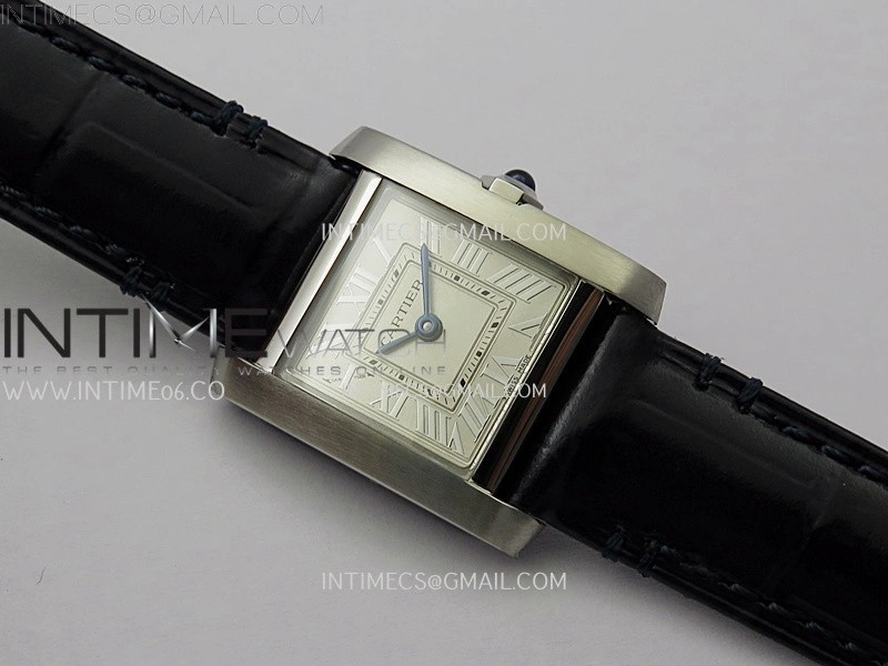 Tank Francaise Ladies 21.2mm SS 8848F 1:1 Best Edition Silver Dial on Black Leather Strap Ronda Quartz V2